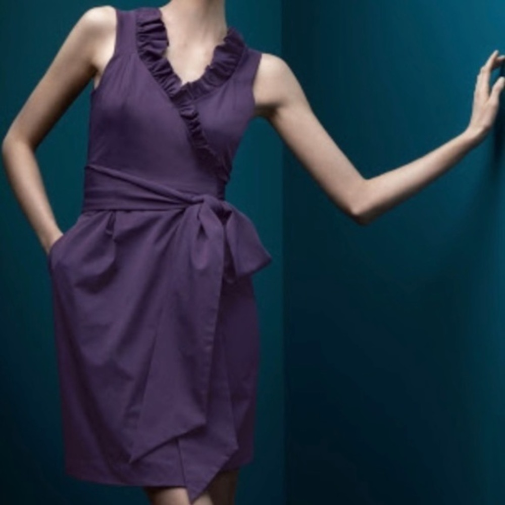 DIANE VON FURSTENBERG Purple Visit Ruffle Trim Tie Wrap